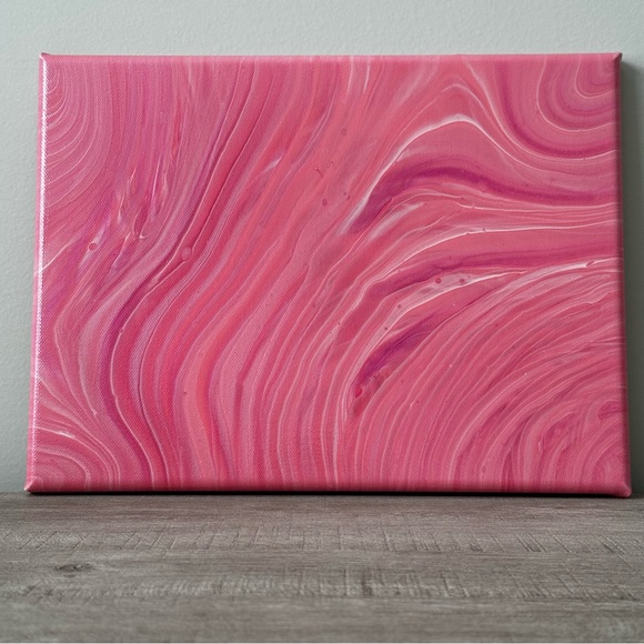 9x12 Painting Abstract Acrylic Fluid Pour Art on gallery wrapped Canvas pink - Picture 4 of 15